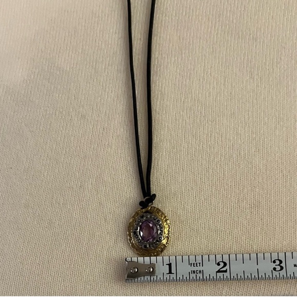 Gold/Silver Made Italy 🇮🇹 Pendant Necklace with Purple Gemstone - Picture 16 of 16